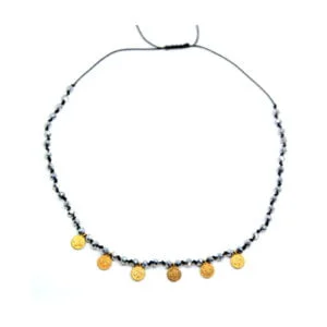 Necklace with beads and gold coins