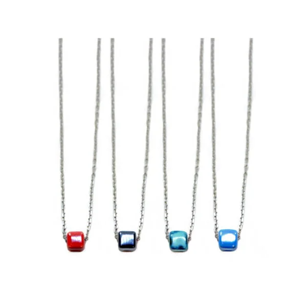Necklace silver chain with Cube Bead