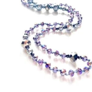Rosary necklace Purple with pearls and crystals
